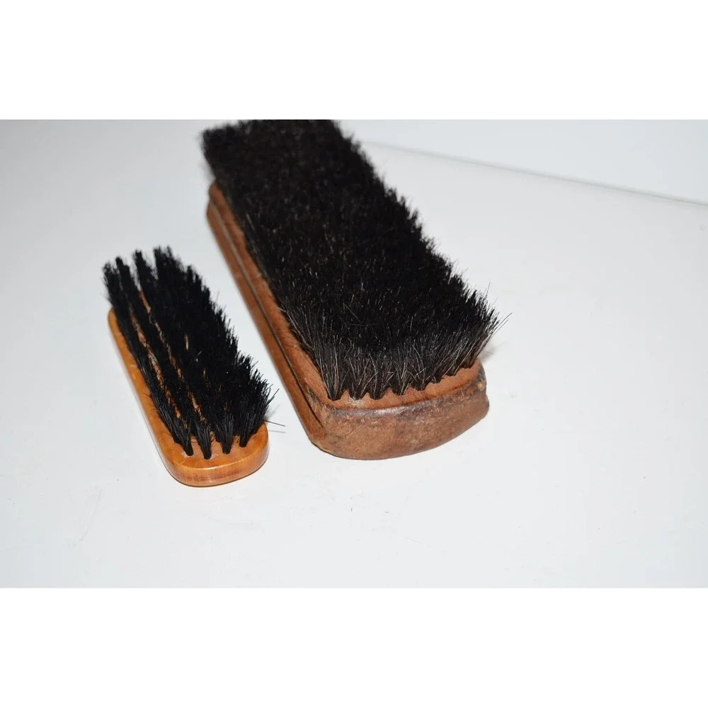 Vtg OXCO Horse Hair Shoe Shine Brush Wood Wooden USA+ Germany brush 2pc